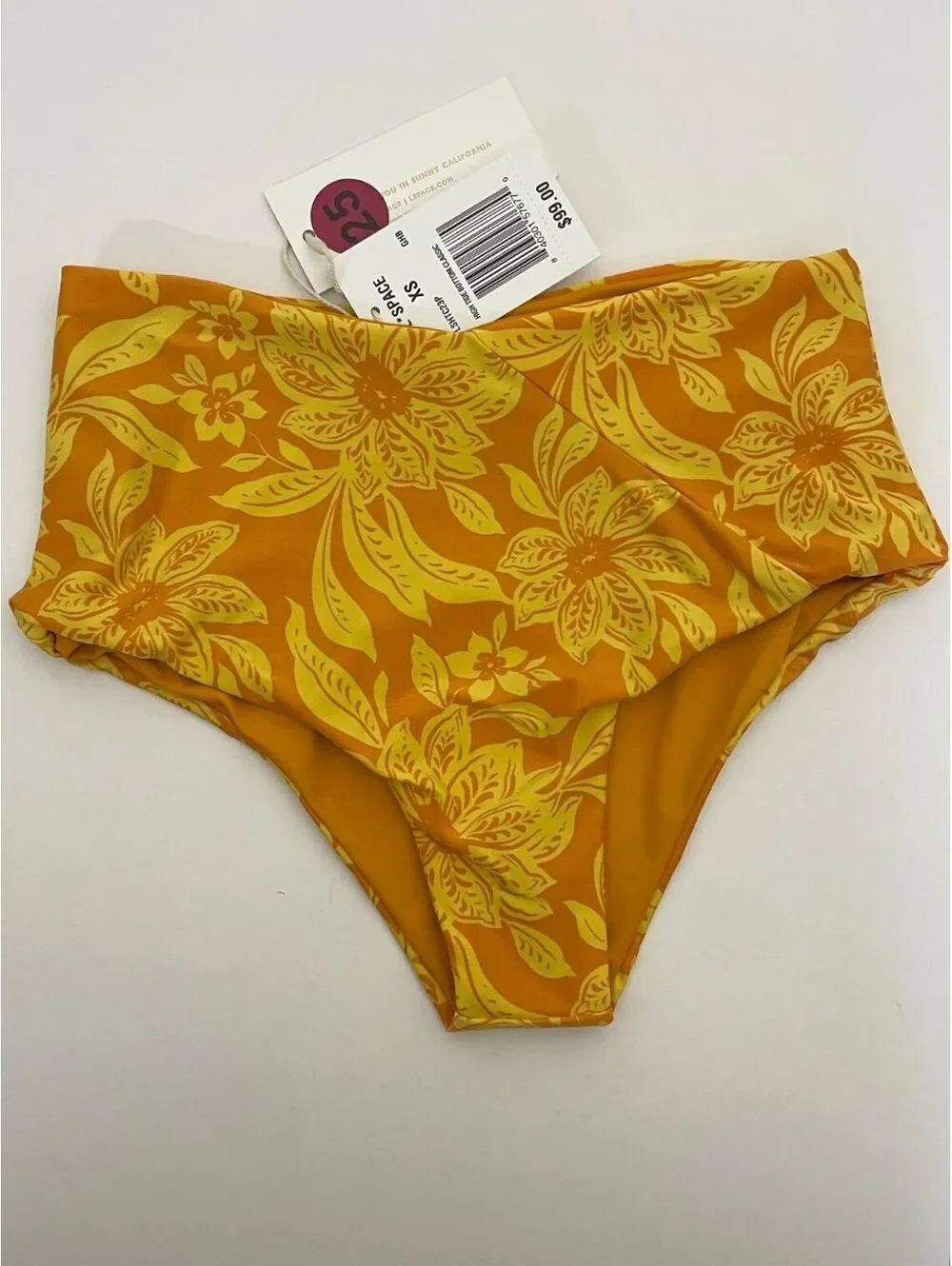 NWT L*SPACE High Tide High Waisted Classic Bikini Bottom Yellow Floral XS